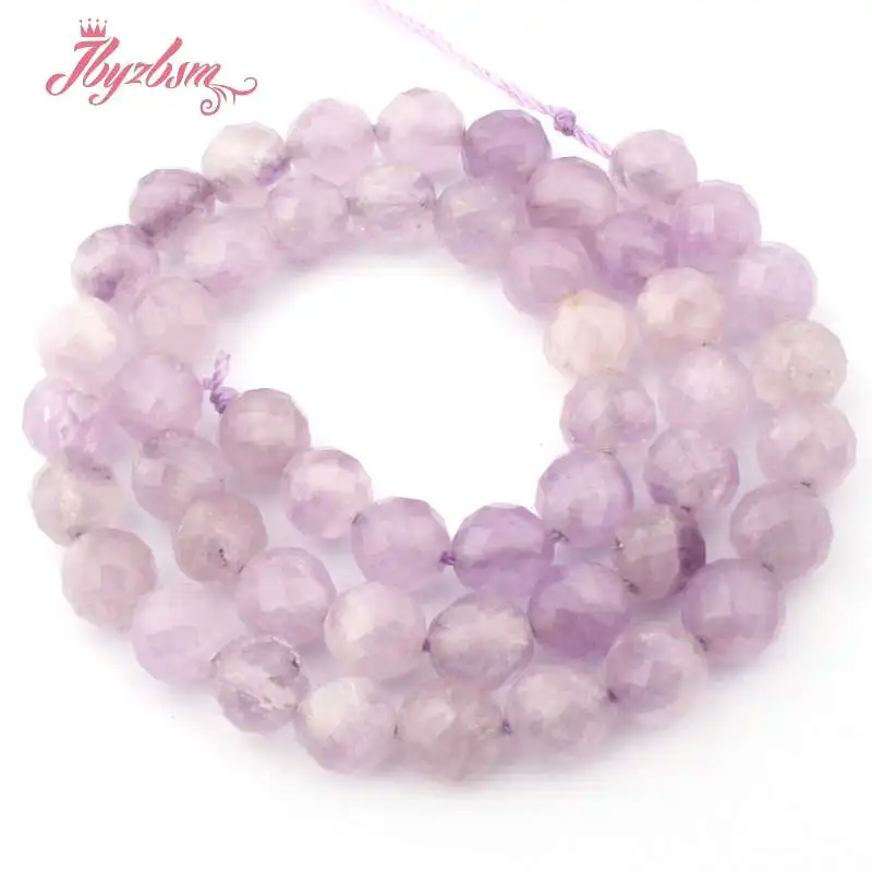 6,8 мм Круглые граненые фиолетовые кристаллы аметиста бусины из натурального камня для женщин DIY Ожерелье Изготовление ювелирных изделий 1" - Цвет: 8mm 48pcs beads