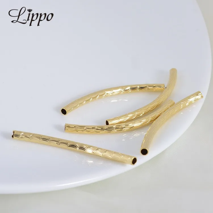 

20pcs Gold Color Long Bend Spacer bead Tube Bar Curved Side Ways beads Fit Bracelet Connector jewelry findings &Components