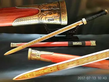 

Wushu Sword Handmade Chinese KungFu Han Tang Jian High Manganese Steel Blade RoseWood Scabbard Full Tang