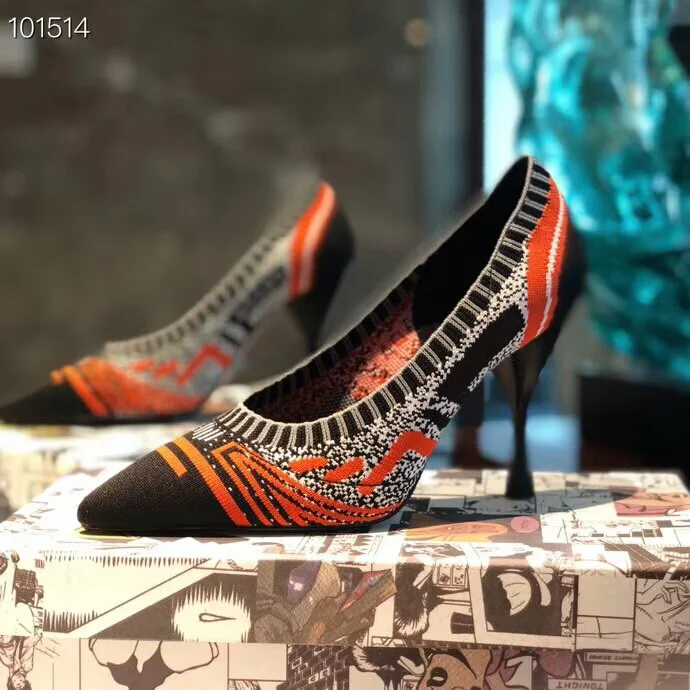 DHL ; Женская Классическая модная обувь на высоком каблуке с эластичной тканью и вышивкой