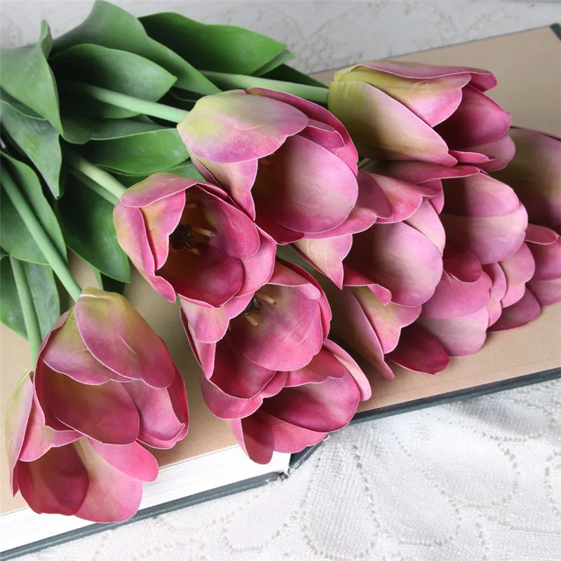 1 шт. голландский Искусственный тюльпан как настоящие искусственные цветы для домашнего декора Свадебный декор поддельный Шелковый Тюльпан фермерский стиль - Цвет: Red