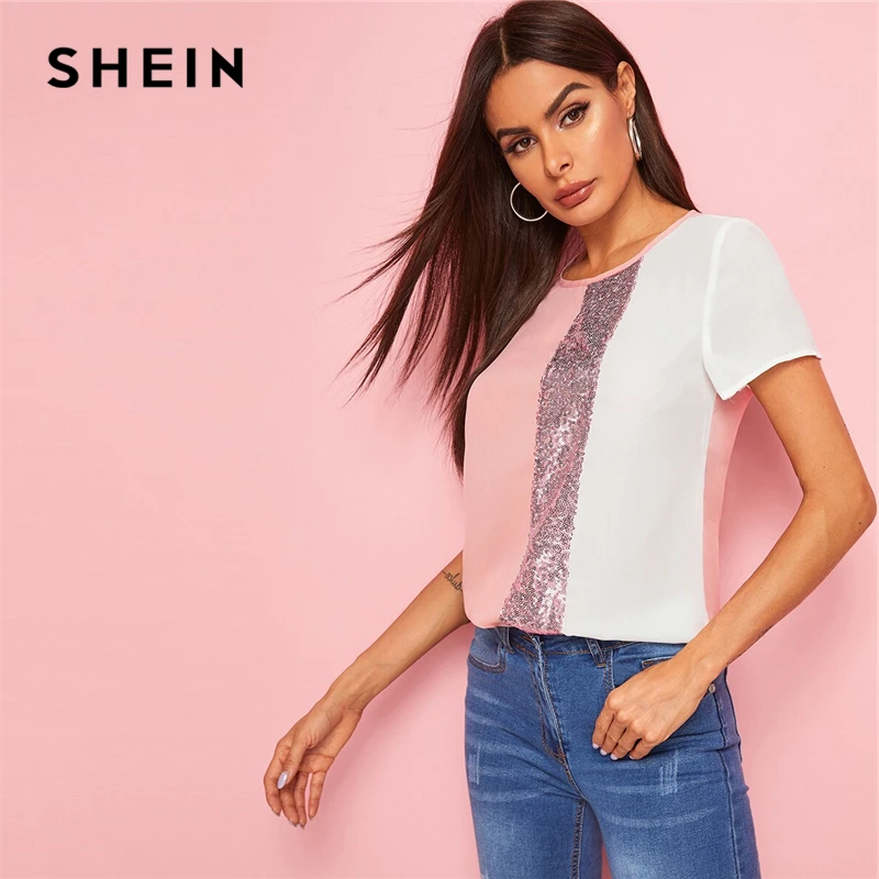 SHEIN Женские топы и блузки с контрастными вставками отрезными вырезами пришитыми