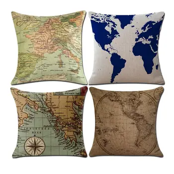 

Hap-deer Retro Ancient World Map Pillows Cushion Home Decorative Pillow Linen Office Cushion cojines decorativos para sofa