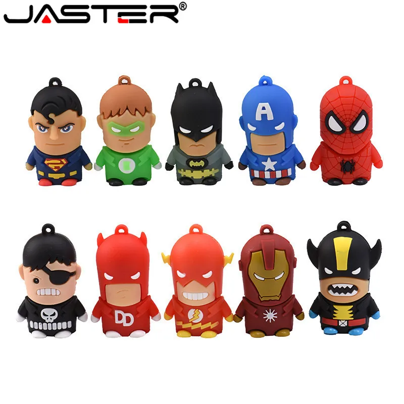

JASTER New Cartoon Super Hero USB Flash Drive 16GB 32GB 64GB Iron Man Flash Memory Batman Pendrive Captain America Pen Drives