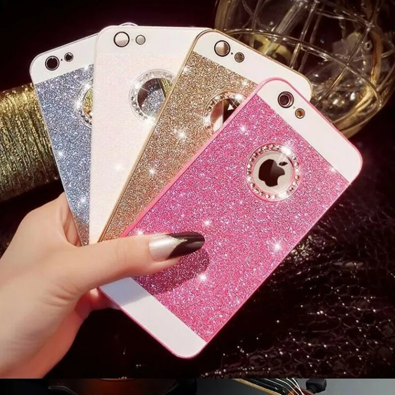 

Luxury Bling Glitter Logo Window Phone Case for iPhone 7 6 6S Plus Shinning Diamond Sparkling Back Cover for iPhone6 S 5 5S SE