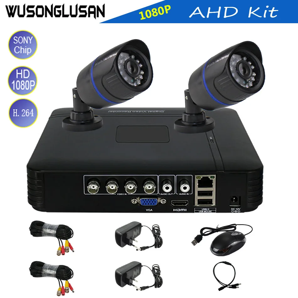 

2CH AHD Bullet Camera System HDMI output 2.0MP 1080P Sony CMOS Sensor IR Nightvision with 4 channel 5 in 1 DVR Kit CCTV Security