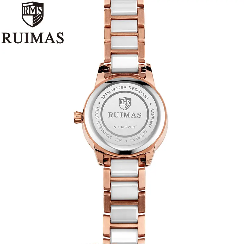 Ruimas, популярные женские часы, люксовый бренд, кварцевые часы для девушек, розовое золото, кристальная керамика, металлические часы для женщин