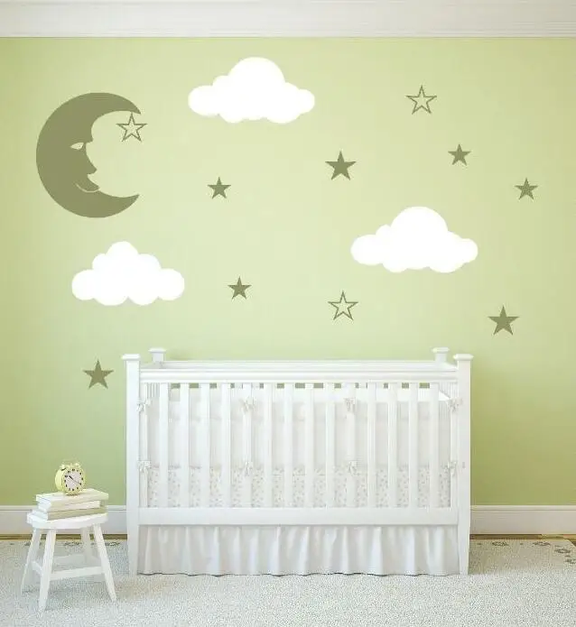 zhuziji Autocollant Mural en Vinyle Nuage Lune Pendentif anthropomorphe Enfants Chambre de b/éb/é Amovible d/écoration de la Maison Autocollants 57x60 cm