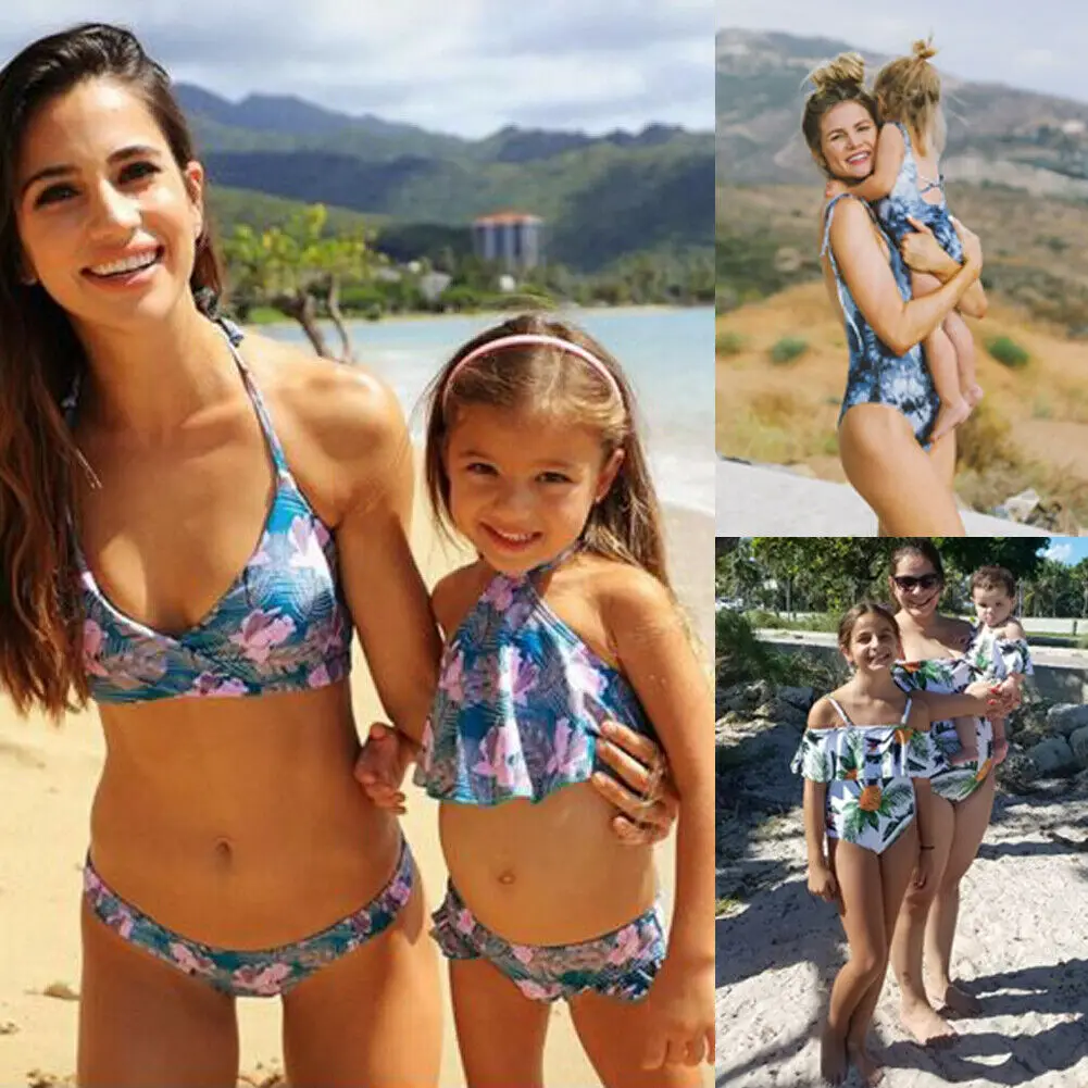 Family Matching Women Kid Baby Girls Beach Bikini Bathing Suit Swimwear Swimsuit