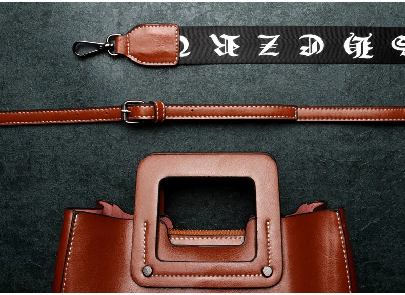 MJ Women Leather Handbag Fashion Oil Wax Leather Tote Bag Female Luxury Shoulder Crossbody Bags Small Woman Messenger Bag (7)