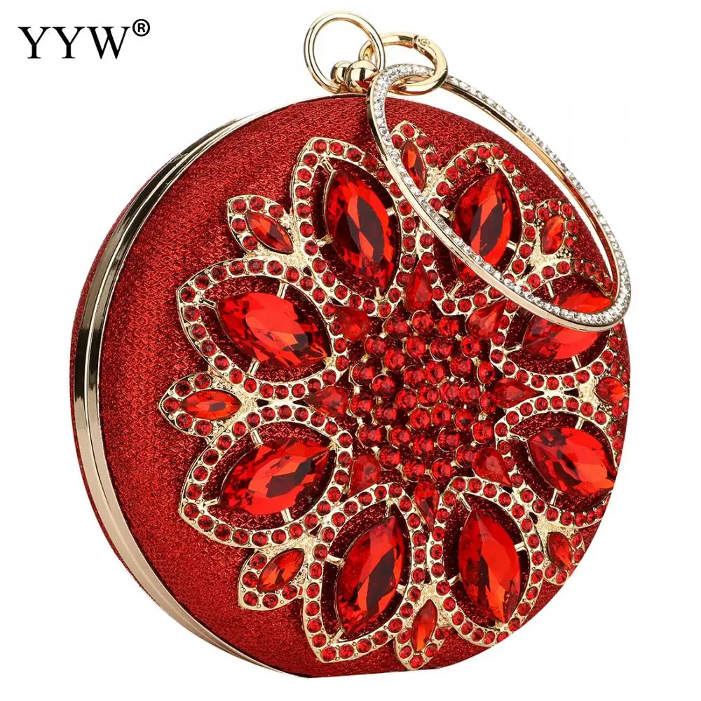 

YYW Sequins Women Shoulder Handbag Chain Small Round Package Female Bags Rhinestone Flower Shape Evening Clutch Bags