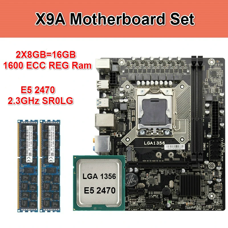 Kllisre X9A набор материнских плат с LGA 1356 E5 2470 C2 2x8GB = 16 Гб 1600 МГц DDR3 память ECC Reg