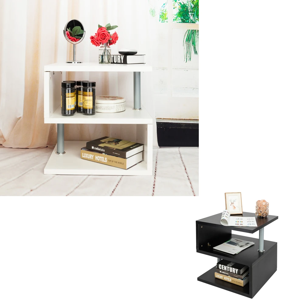 

Modern Contemporary Multilevel S-Shaped Beside Table Accent Table for Bedroom Living Room Black White US shipping