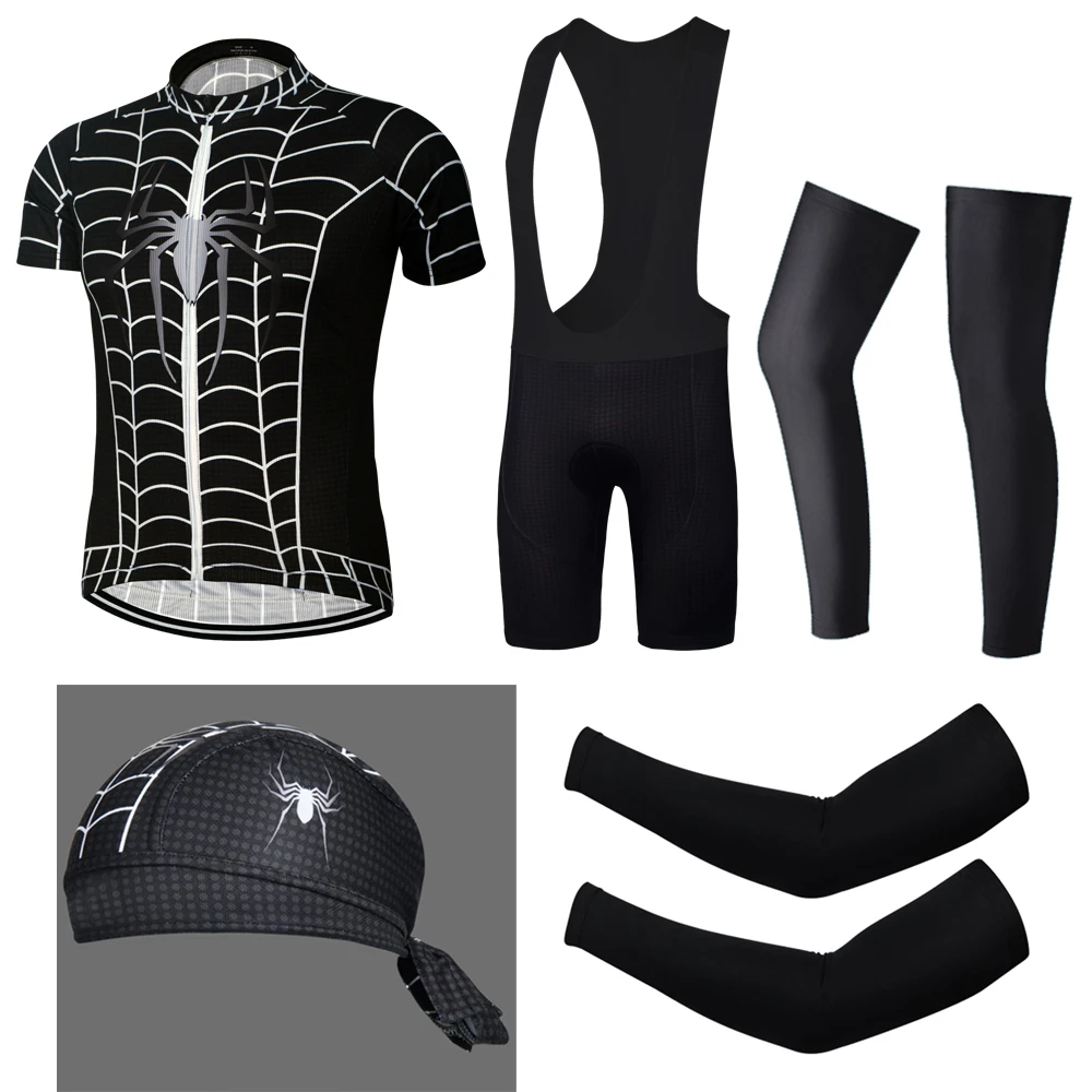 

Complete Cycling kit 2019 Spiderman Bike jersey set summer Bicycle with arm / leg sleeve and Bandana
