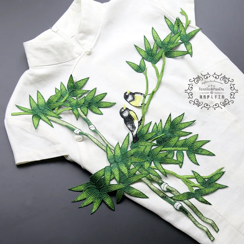 

Quality 1pcs bamboo with birds Patches for Clothes Wedding Decoration Dress Sewing on patch Applique Embroidery Accessory