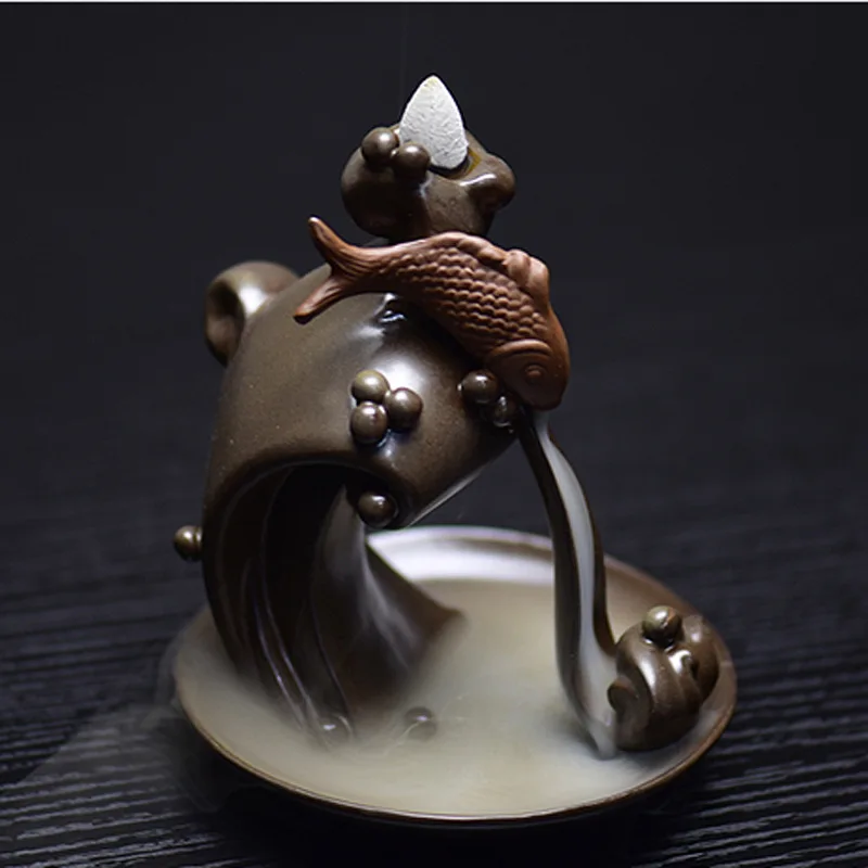 Ceramic Carp Pattern Flow Backwards Incense Burner ...