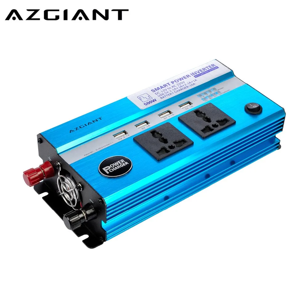 

AZGIANT Outdoor Power 500W Power Inverter DC 12V to 240V 230V AC,Car Charger With 4 USB Ports 9.6A,Converter With 2 Power Socket