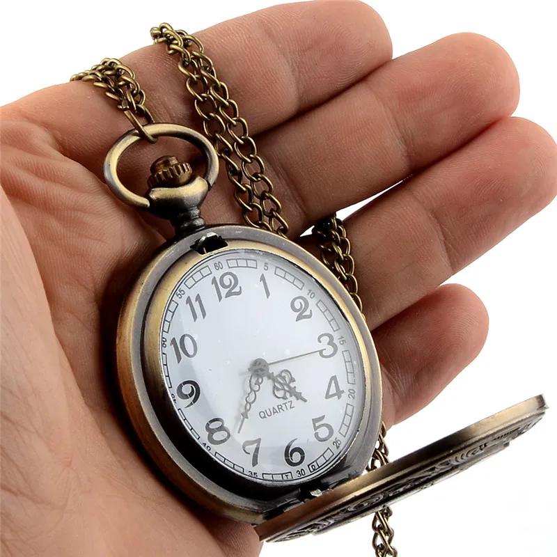 Vintage Bronze Steampunk Pocket Watch Roman Numerals Quartz Necklace Pocket Fob Watches Chain Men Women Clock 4