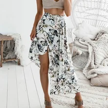Боковая Высокая Бандаж с вырезами Цветочная Макси-юбка с принтом женская с поясом асимметричные юбки Бохо прямая пляжная длинная юбка Летние плавки
