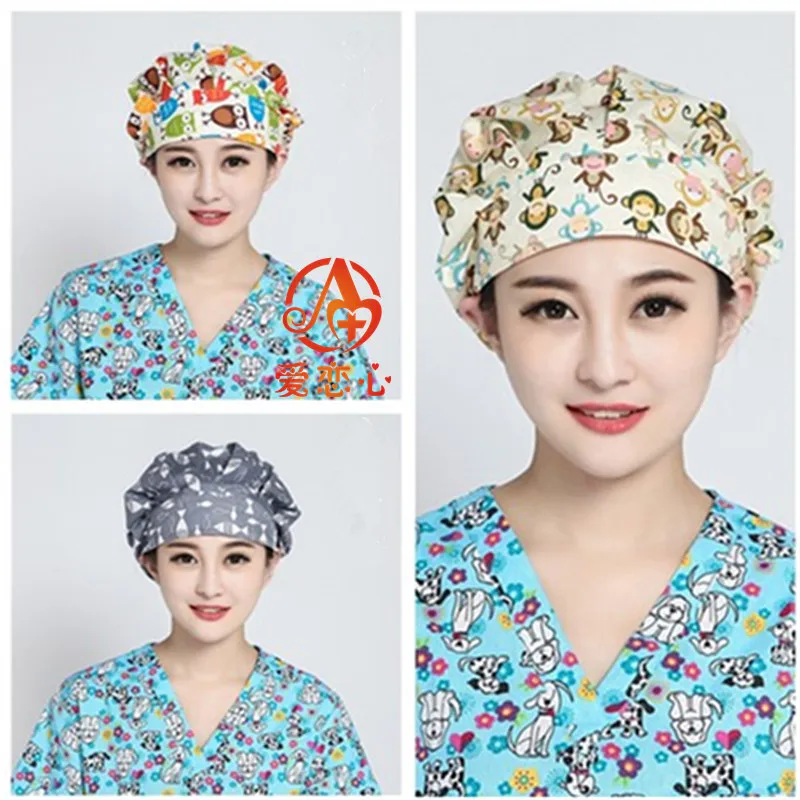 Doctor cap print hospital surgery cap male nurse cap adjustable cotton