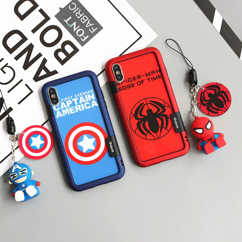 Spiderman cover for iPhone 6 6s plus tempered glass back front film 7/8+ phone case cute batman screen protector X/XS Max bumper