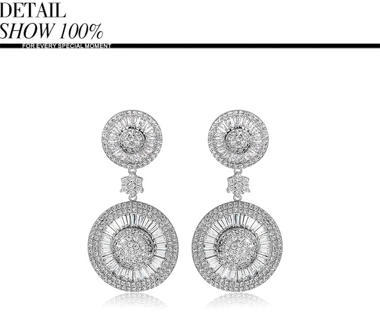 LUOTEEMI New Luxury Noble Dangle Shining CZ Crystal Double Round Brincos Statement Drop Earrings for Women Wedding Jewelry