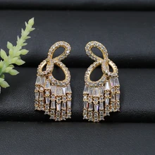 Lanyika модные ювелирные изделия отличительные линии кисточкой серьги гвоздики кубический циркон для женщин Свадебные обручение Роскошные серьги подарок