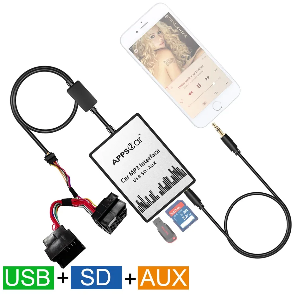 Car Audio Adapter SD Card USB Stick AUX 3.5 mm Jack Input Mp3 iPod