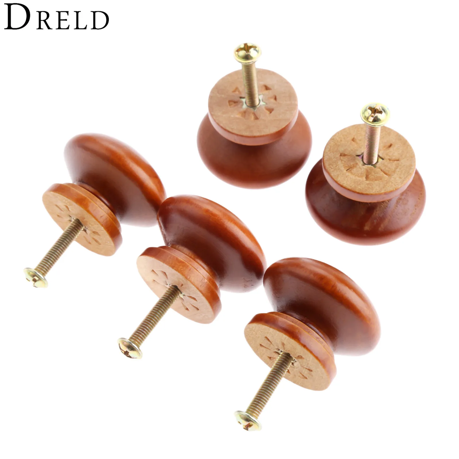 DRELD 5Pcs Brown Wooden Furniture Handles Furniture Hardware Wood