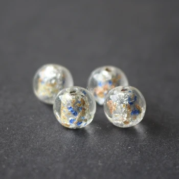 

10Pcs/Lot 12mm Handmade Lampwork Glass beads White foil with blue color for jewelry making
