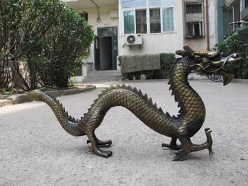 

FREE SHIPPING huge long 52cm China Folk collection Old Bronze Copper Made myth Lucky Fly Dragon Statue