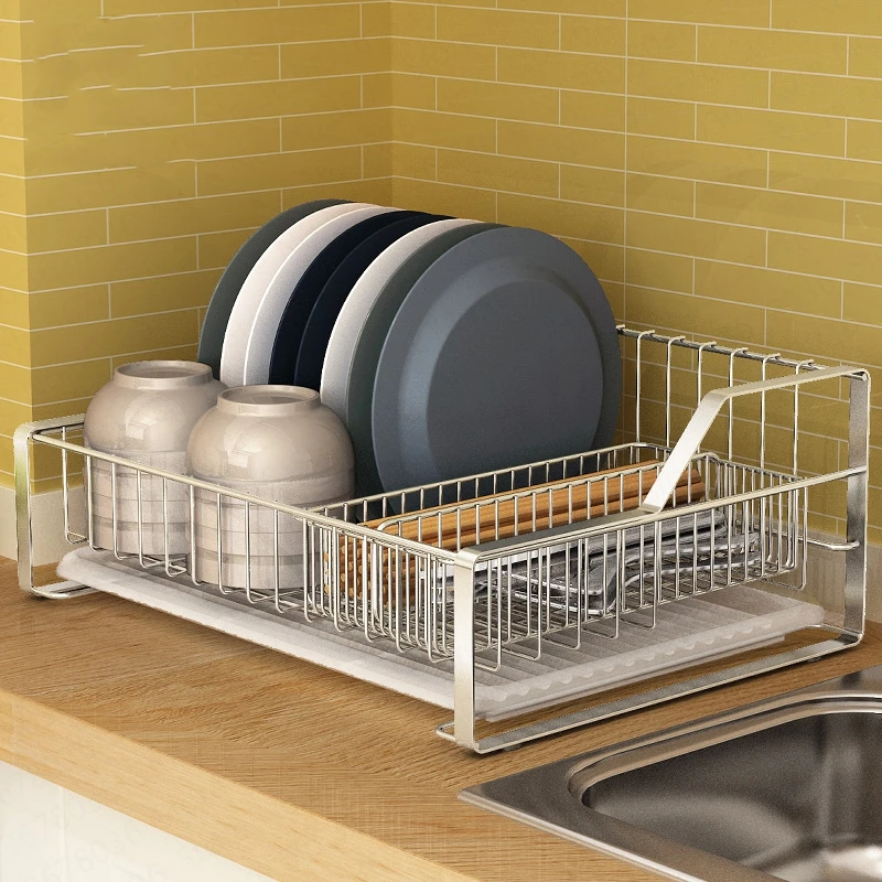  Stainless Steel Dish Rack Countertop Drain Dish Dryer Kitchen Rack Storage Racks Kitchen Supplies - 33044911626