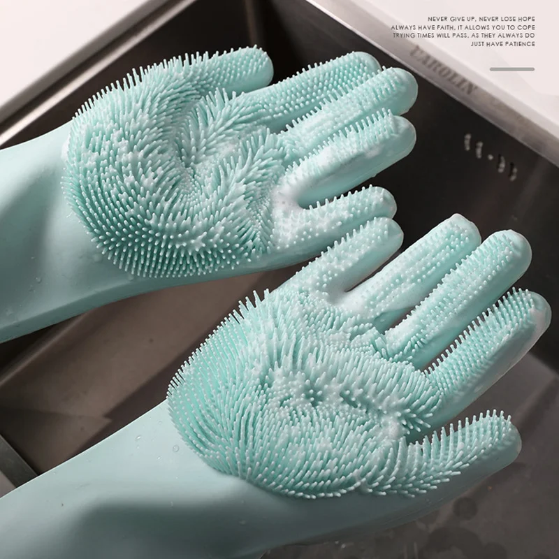 

Magic Reusable Silicone Cleaning Gloves Dishwashing Scrubber Heat Resistant Scrubbing Sponge Bristles for Washing Dish Kitchen