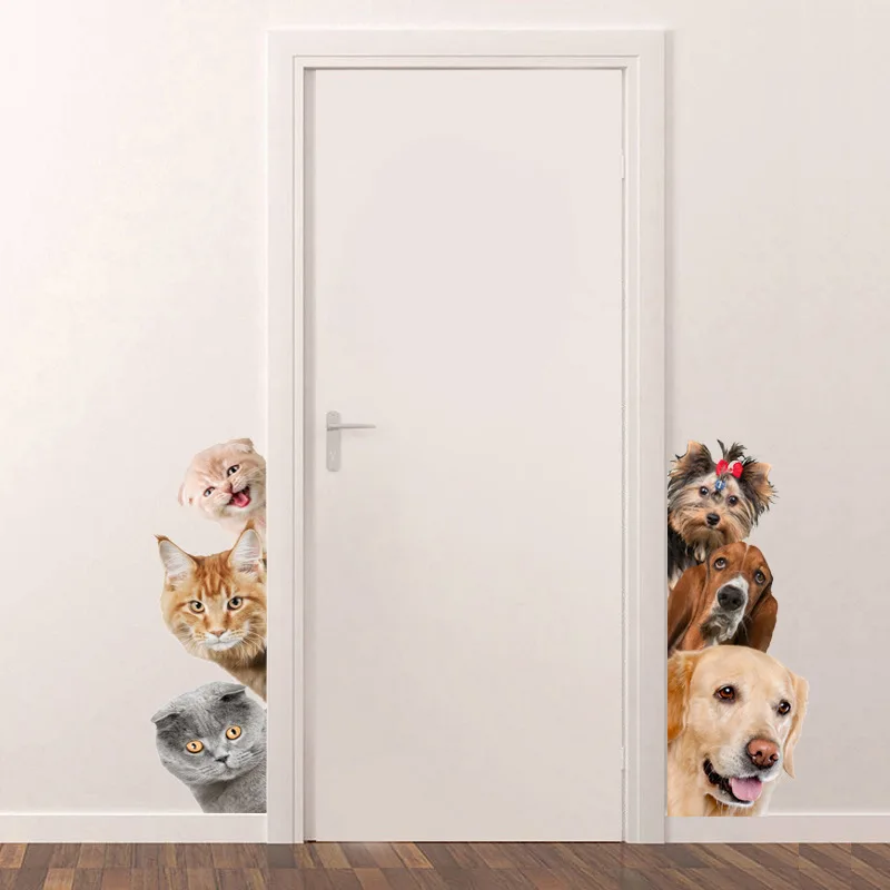 

NEW Cute Funny 3D Cat Dog Door Wall Stickers Removable Sitting Room Porch Bedroom Wall Decals Animals Mural Art Wallpaper