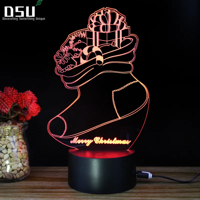 

Creative 3D Night light Christmas Stockings Model Illusion LED Lamp 7 Color changing USB Touch Sensor Desk Table, home Decor