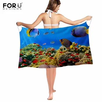 

FORUDESIGNS Blue The Underwater World Pattern Women Summer Beach Scarf Dresses Brand Design Female Chiffon Scarves Beach Shawls