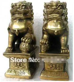 

SHUN Chinese Foo Dog Lion Fu Bronze Statue Pair Figurines Feng Shui Items Oriental sz:11x6x8.3cm
