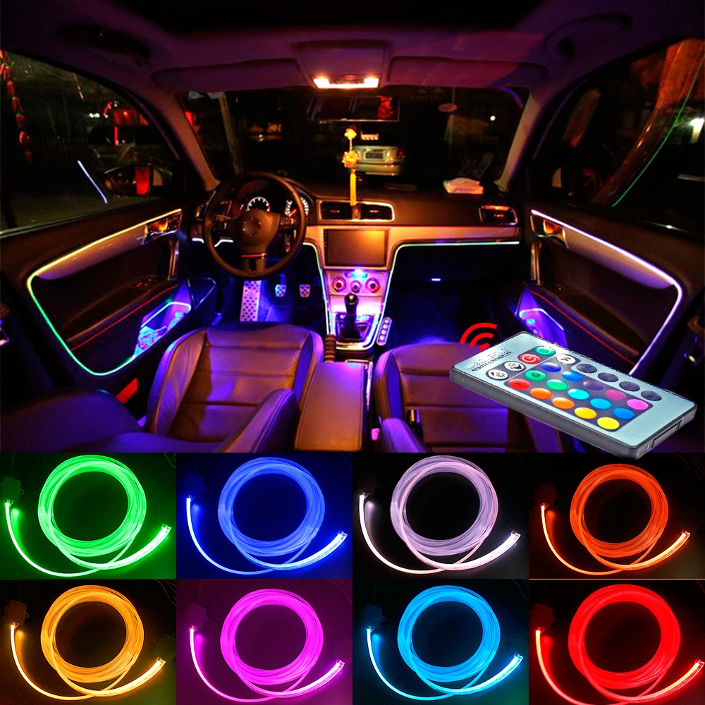 4 метра RGB окружающий светильник для автомобиля с дистанционным управлением атмосферный светильник неоновая полоса DIY 8 цветов для салона автомобиля декоративный светильник s