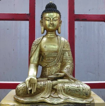 

007714 16" China bronze gild carved eight treasures buddhism Shakyamuni buddha Statue
