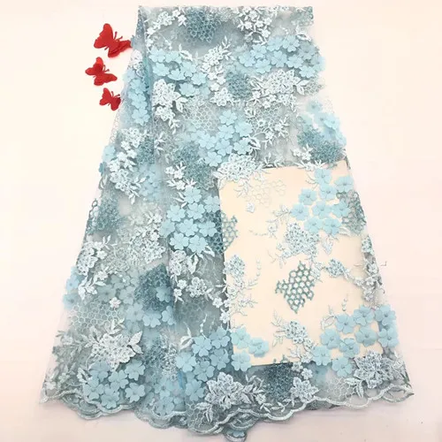 Последняя французская швейцарская Тюлевая 3D кружевная ткань африканская шаль кружевной материал для свадьбы Вечерние платья нигерийские кружевные ткани - Цвет: sky blue
