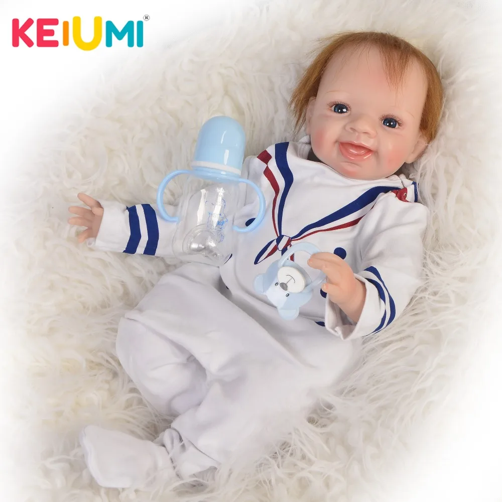 

KEIUMI 22 Inch Smile Reborn Boy Dolls Soft Silicone 55 cm Cotton Body Realistic Baby Doll Toy Cute 2018 Kids Christmas Gifts