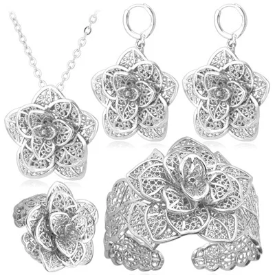 Yellow Gold Plated Flower Jewelry Sets