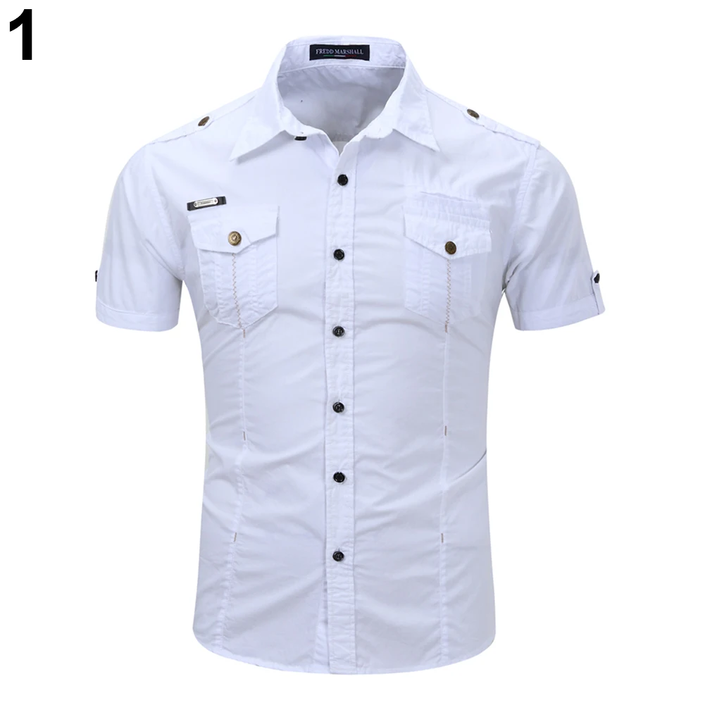 Fashion Men's Hiking Slim Fit Short Sleeve Shirt Turndown Collar-in ...