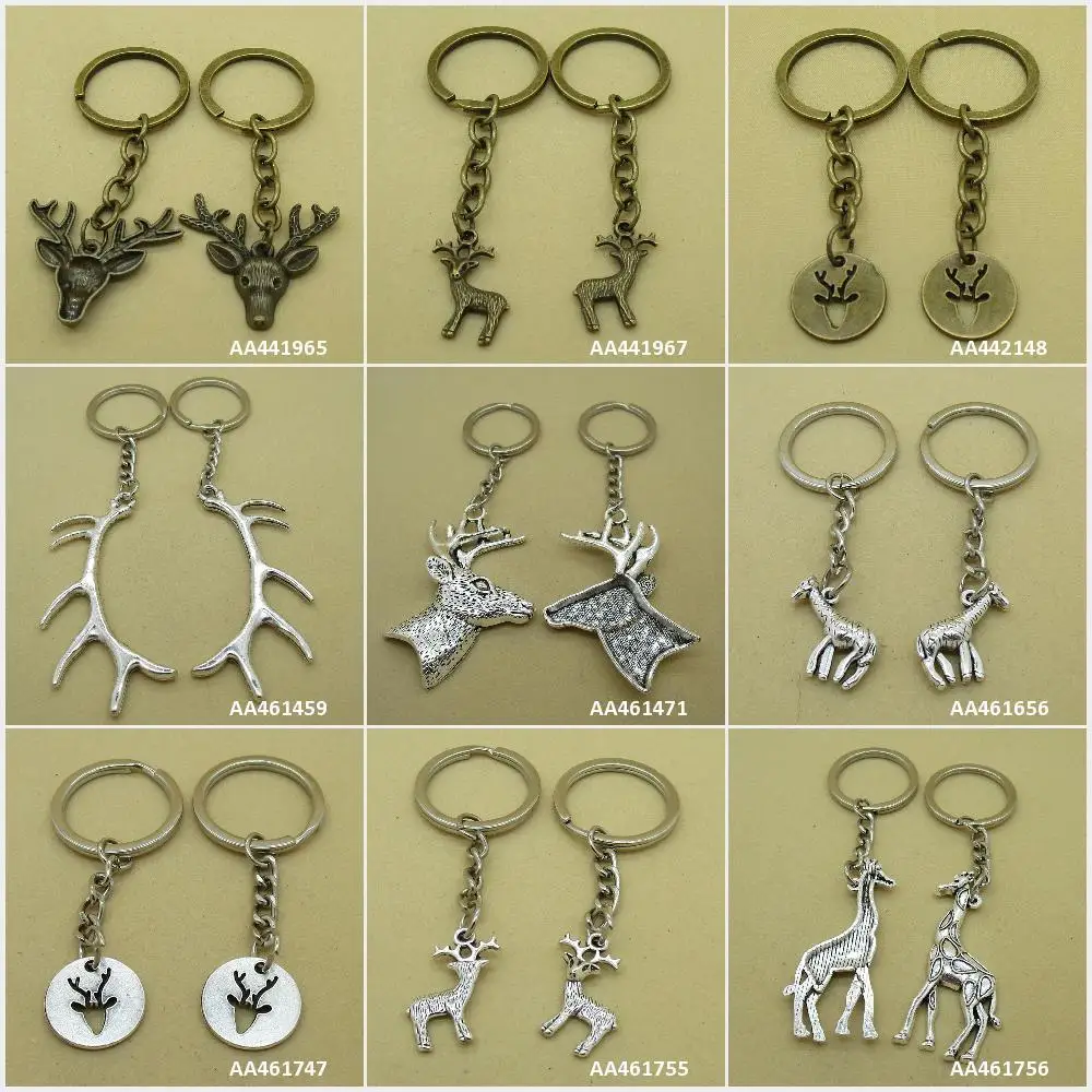 

Antique Bronze Silver Tone Keychain Keyring Keytag Giraffe Christmas Deer Buck Tag Signs Xmas Antlers Head Key Chain Ring Charms