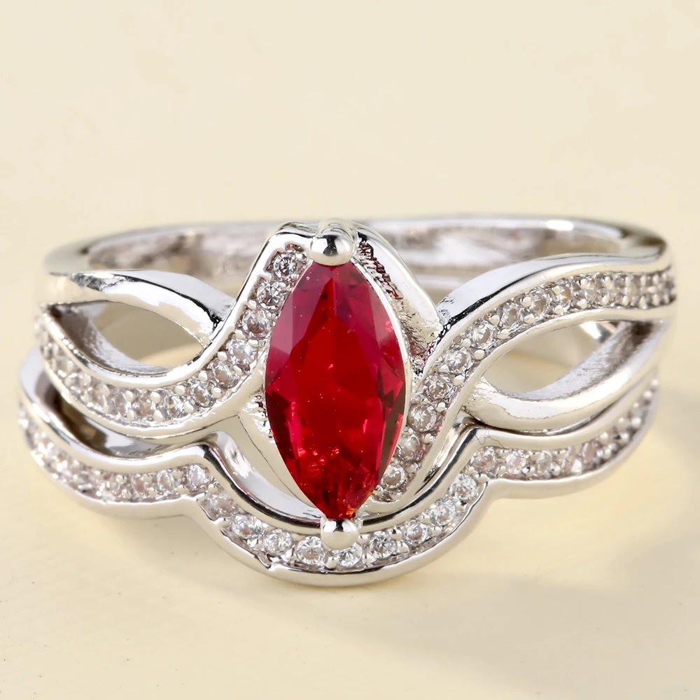 Женское кольцо с красным гранатом модное блестящее серебряного цвета|promise ring|red