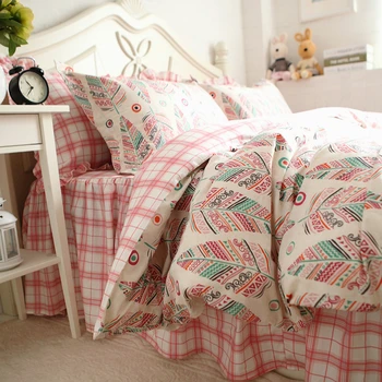 

Fashion cartoon feather 100%cotton bedding set adult teen girl,full queen king home textile bed skirt pillow case quilt cover