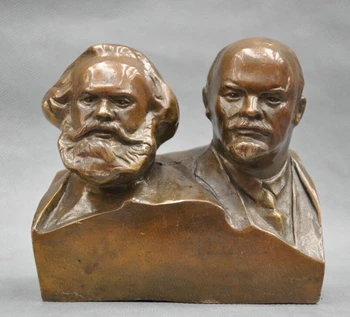 

6'' Great Communist Marx And Lenin Bust Brass Statue