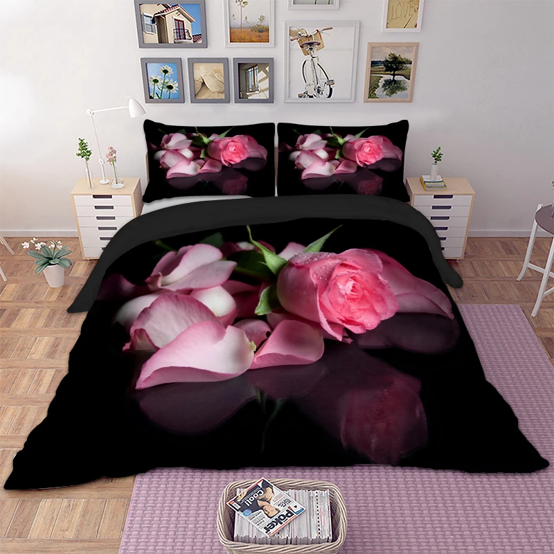 3d Rose Hd Printed Bed Linens Set Bedding Sets Queen King Uk
