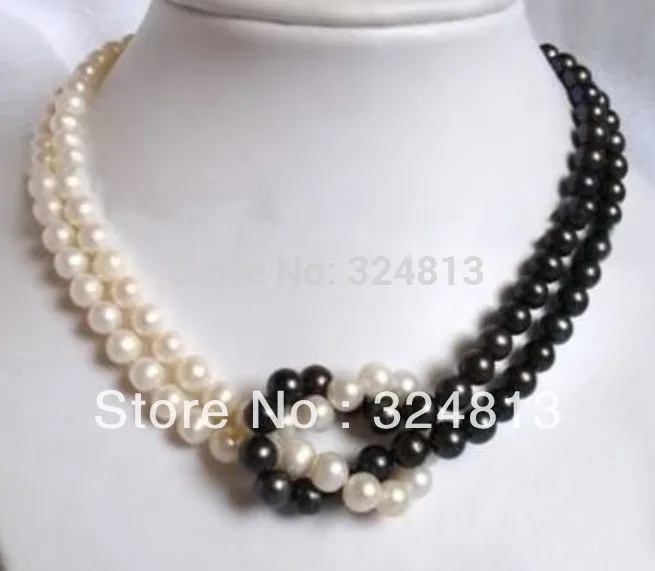 

Fine 7-8mm Natural white&black Tahiti pearl necklace 18''