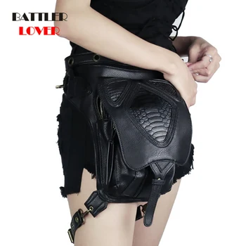 

2019 Hot Sale Steam Punk Bag Rock Canvas Steampunk Bag Retro Goth Shoulder PU Leather Waist Bag For Women Black Mini Fanny Packs